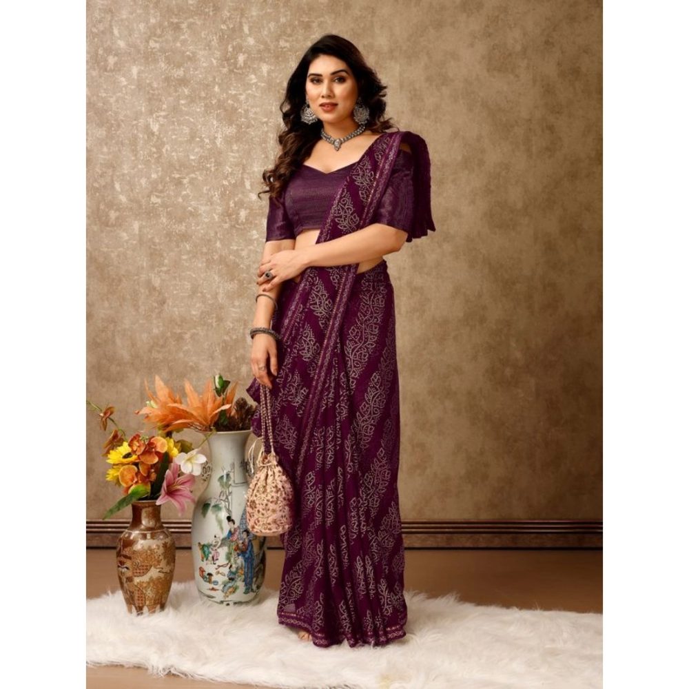 Women's Zomto Bandhini Saree With Unstitched Blouse (Wine, 5-6 Mtrs) - Image 6