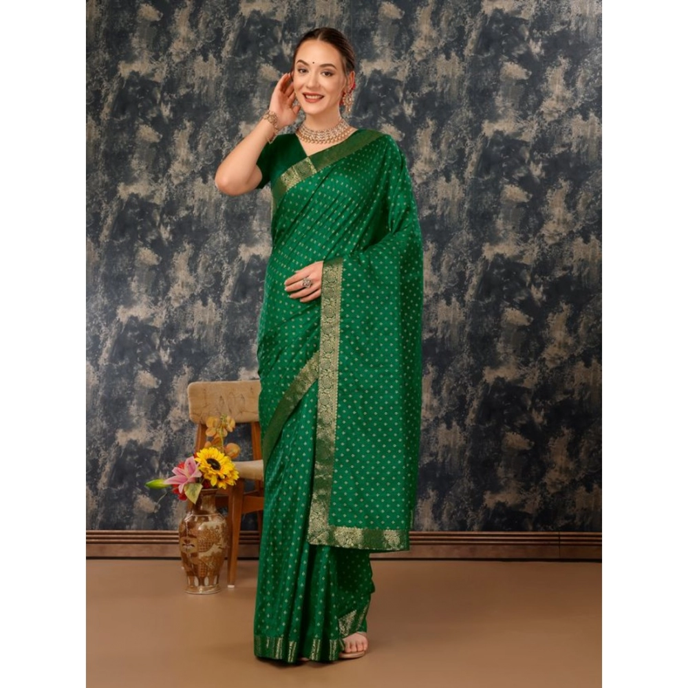 Women's Vichitra Bandhini Saree With Unstitched Blouse (Green, 5-6 Mtrs) - Image 8