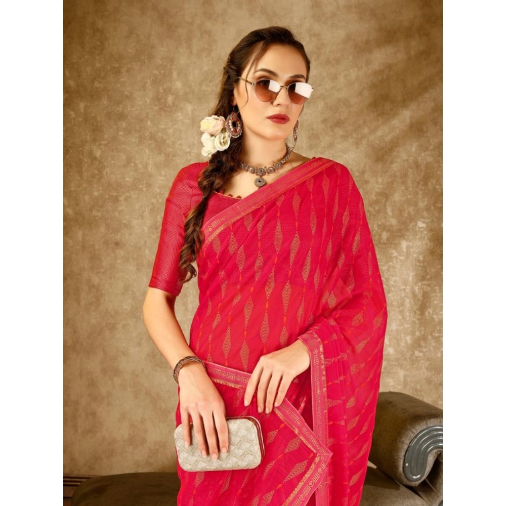 Women's Zomto Laheriya Saree With Unstitched Blouse (Rani, 5-6 Mtrs) - Image 5