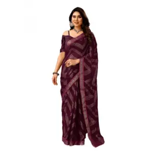 Women's Zomto Zig Zag Saree With Unstitched Blouse (Wine, 5-6 Mtrs)
