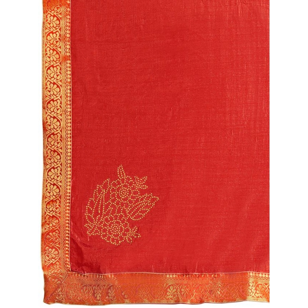 Women's Vichitra Swiroshki Butta Saree With Unstitched Blouse (Red, 5-6 Mtrs) - Image 5