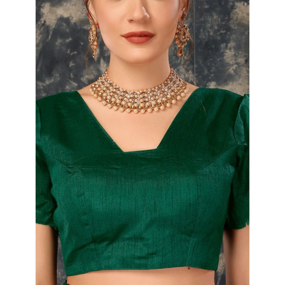 Women's Vichitra Bandhini Saree With Unstitched Blouse (Green, 5-6 Mtrs) - Image 2