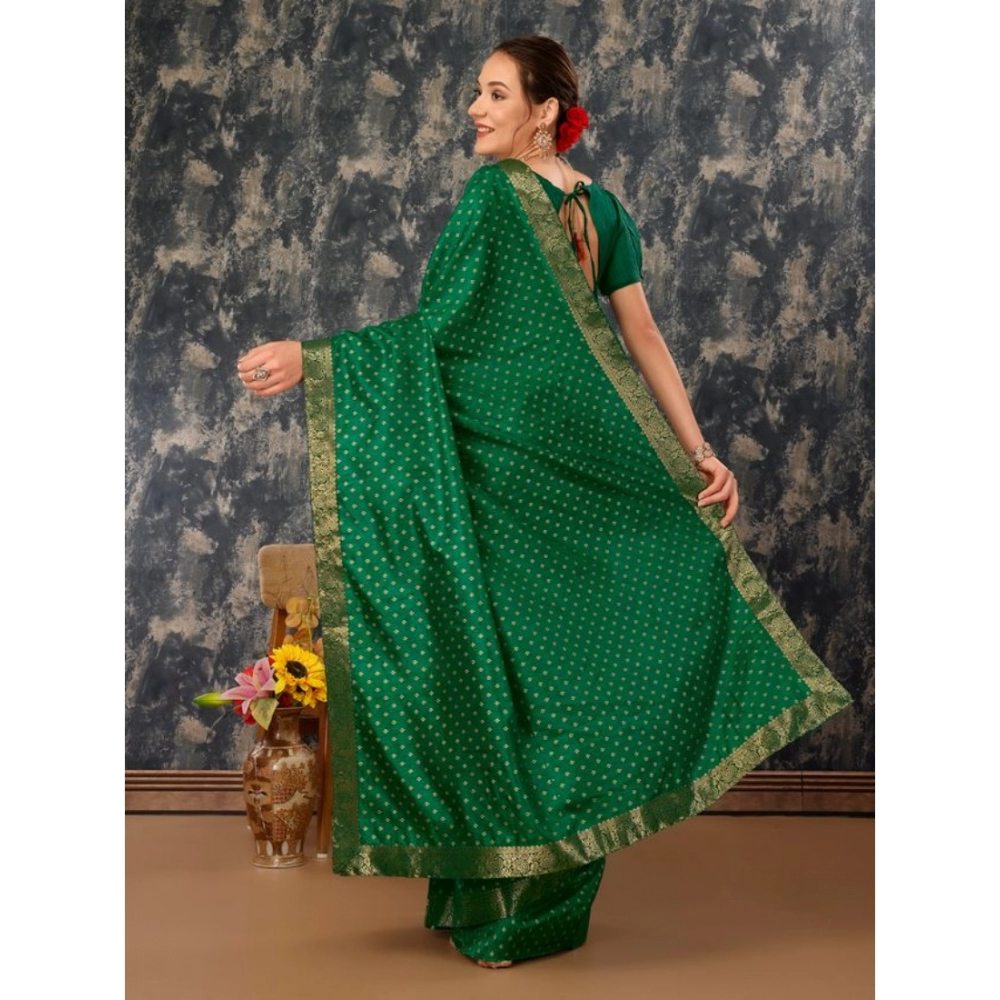 Women's Vichitra Bandhini Saree With Unstitched Blouse (Green, 5-6 Mtrs) - Image 4