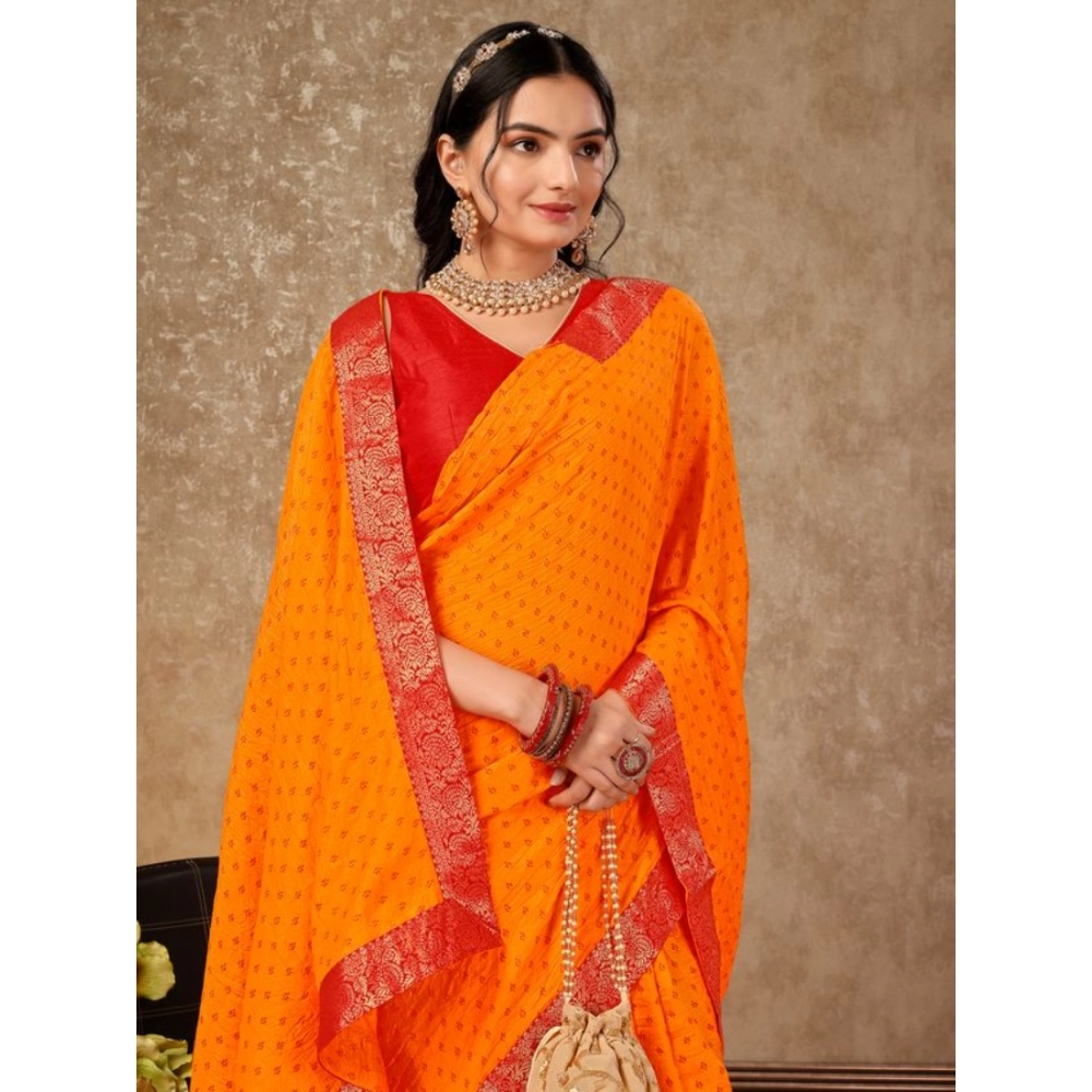 Women's Vichitra Bandhini Saree With Unstitched Blouse (Yellow, 5-6 Mtrs) - Image 5