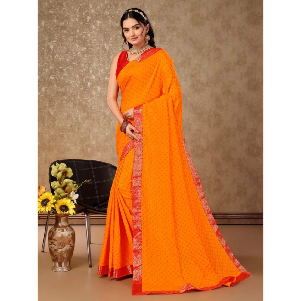 Women's Vichitra Bandhini Saree With Unstitched Blouse (Yellow, 5-6 Mtrs) - Image 7