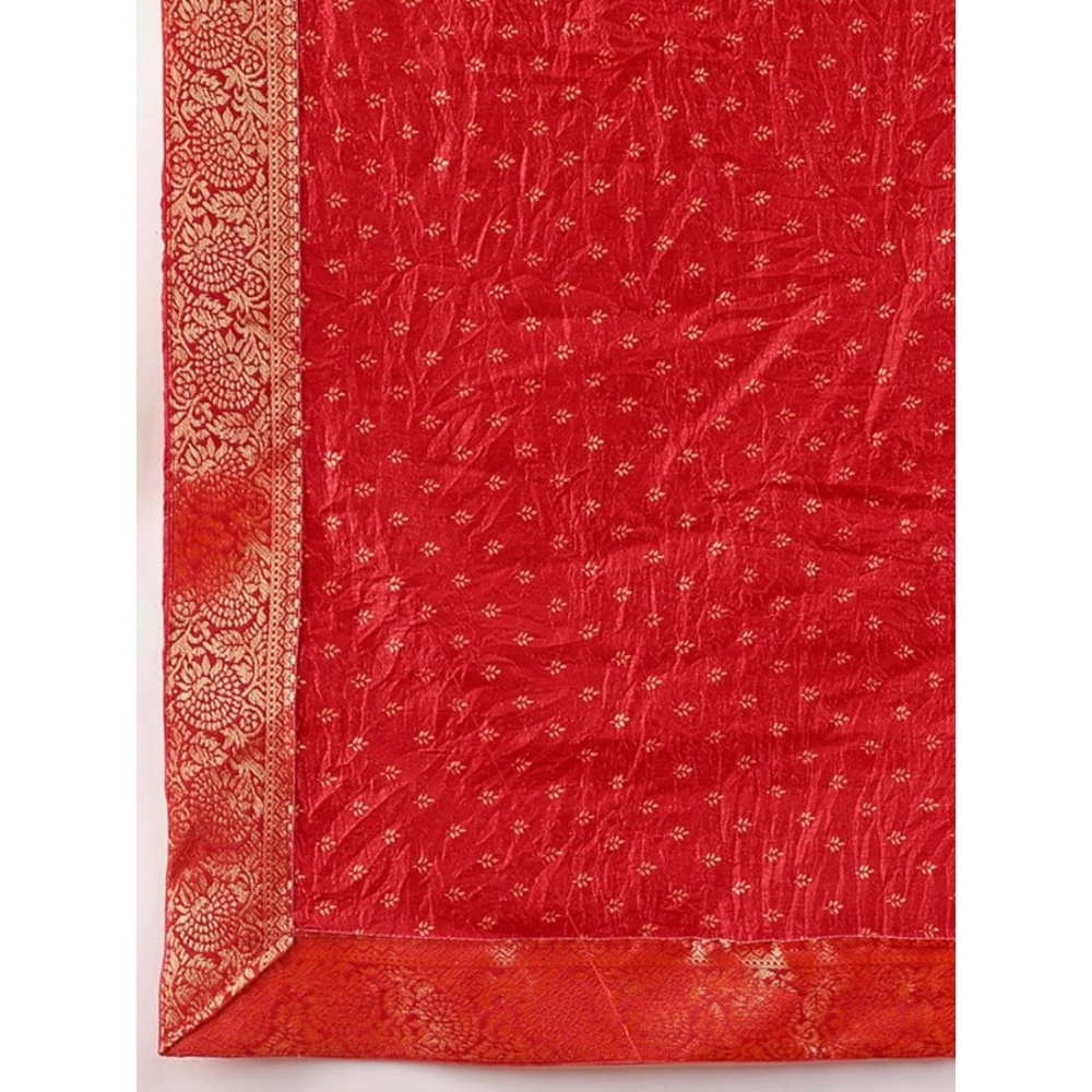 Women's Vichitra Bandhini Saree With Unstitched Blouse (Red, 5-6 Mtrs) - Image 3