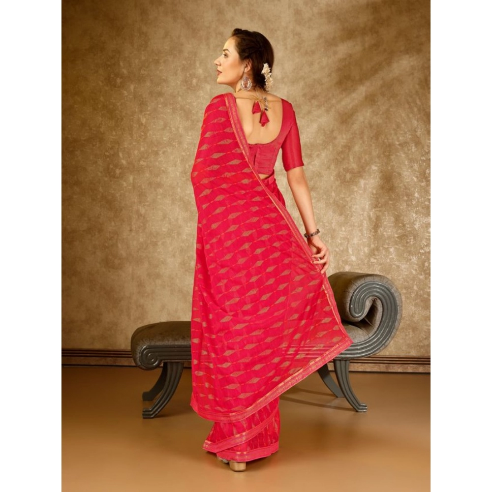 Women's Zomto Laheriya Saree With Unstitched Blouse (Rani, 5-6 Mtrs) - Image 4