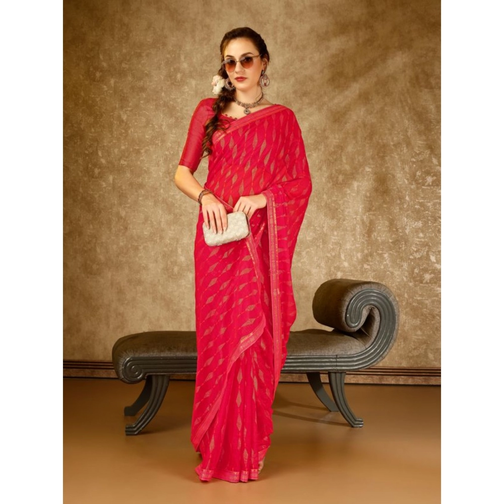 Women's Zomto Laheriya Saree With Unstitched Blouse (Rani, 5-6 Mtrs) - Image 6