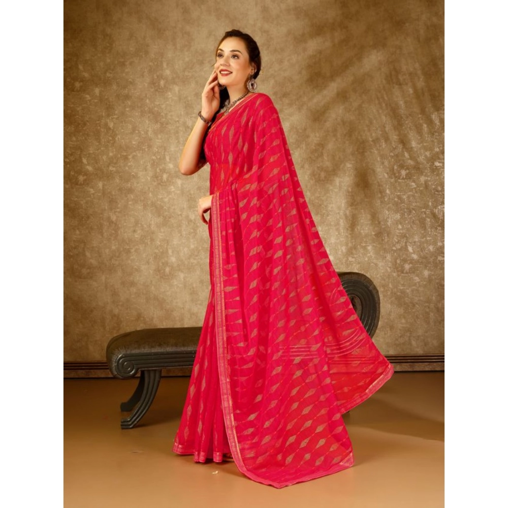 Women's Zomto Laheriya Saree With Unstitched Blouse (Rani, 5-6 Mtrs) - Image 7