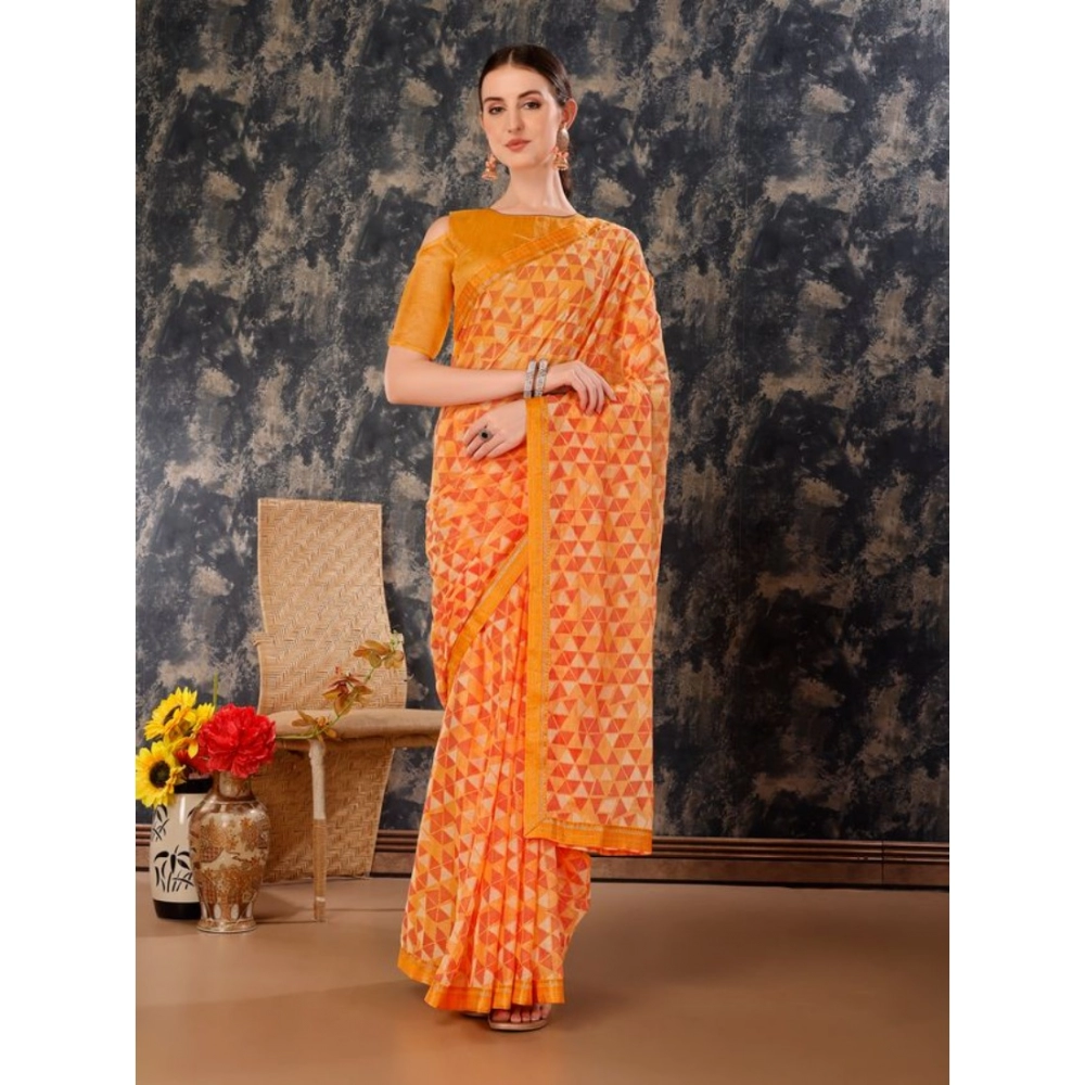 Women's Zomto Printed Saree With Unstitched Blouse (Light Orange, 5-6 Mtrs) - Image 8