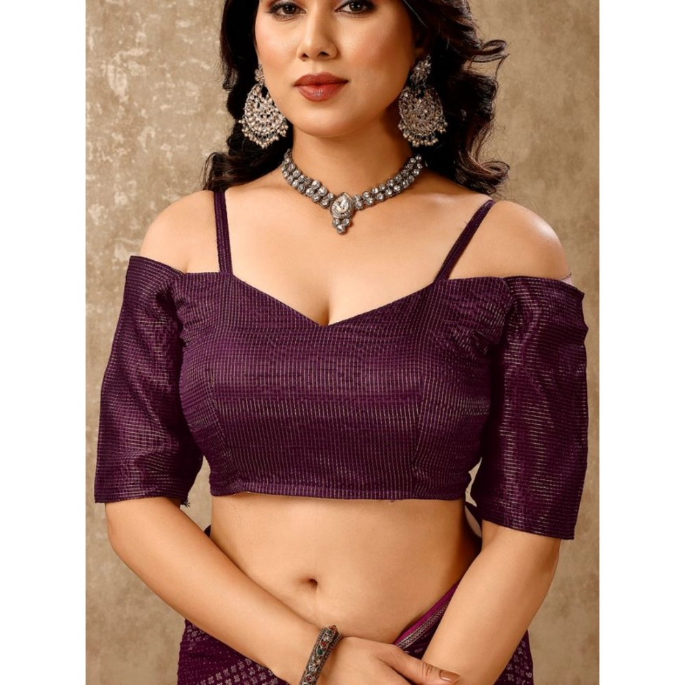 Women's Zomto Bandhini Saree With Unstitched Blouse (Wine, 5-6 Mtrs) - Image 2