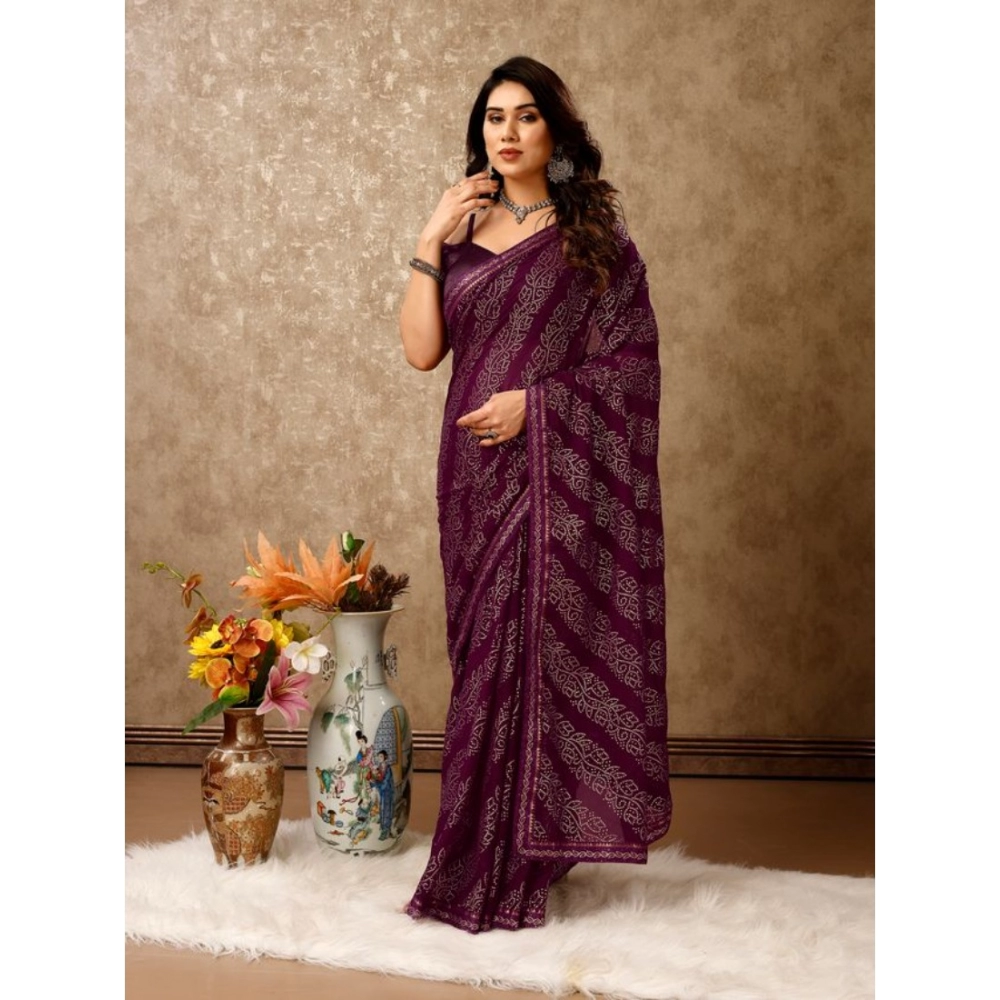 Women's Zomto Bandhini Saree With Unstitched Blouse (Wine, 5-6 Mtrs) - Image 8