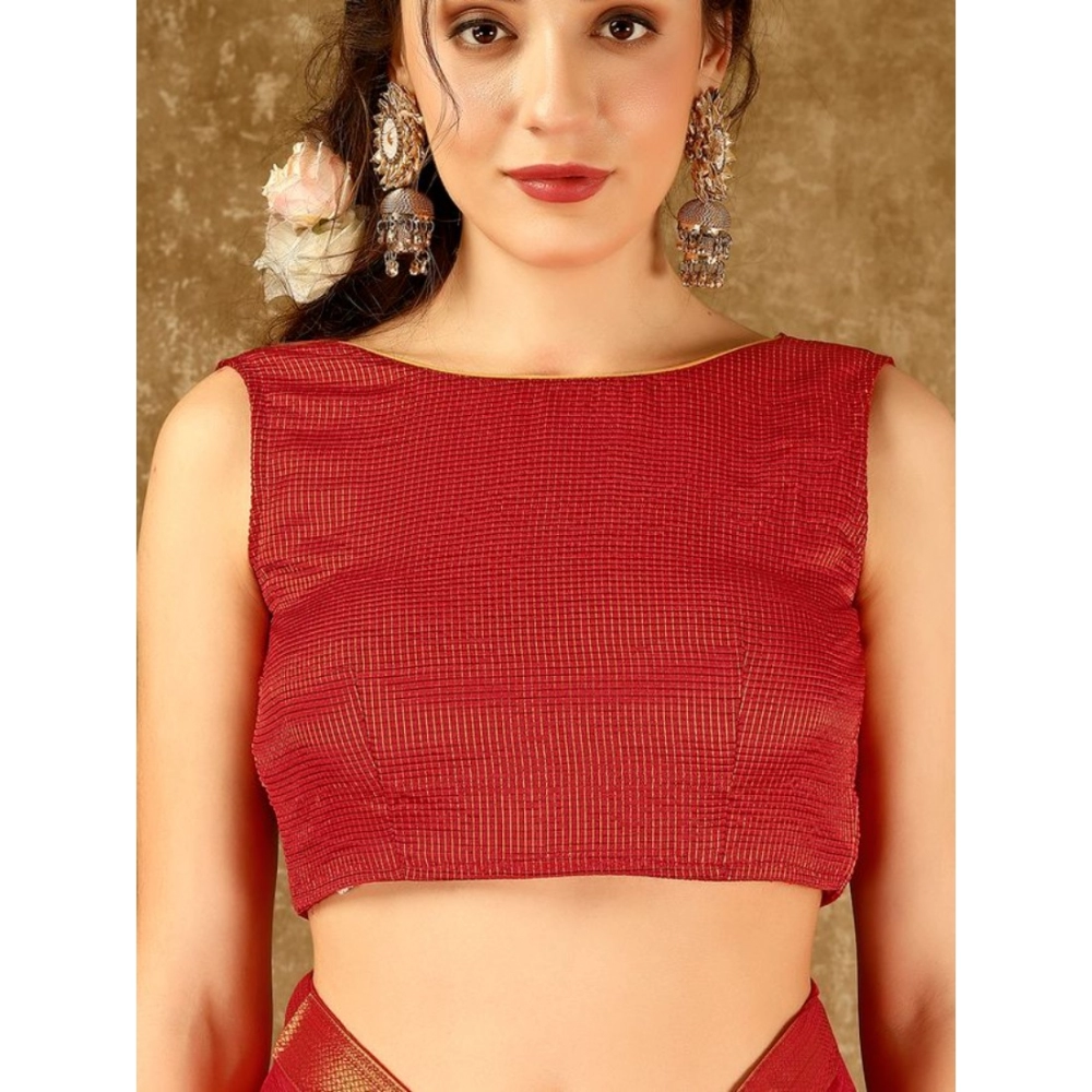 Women's Vichitra Swiroshki Butta Saree With Unstitched Blouse (Red, 5-6 Mtrs) - Image 4