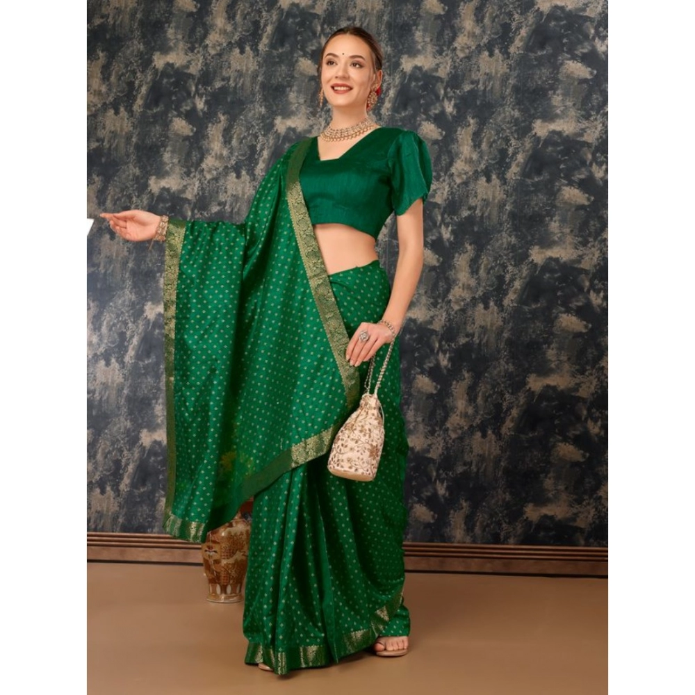 Women's Vichitra Bandhini Saree With Unstitched Blouse (Green, 5-6 Mtrs) - Image 6