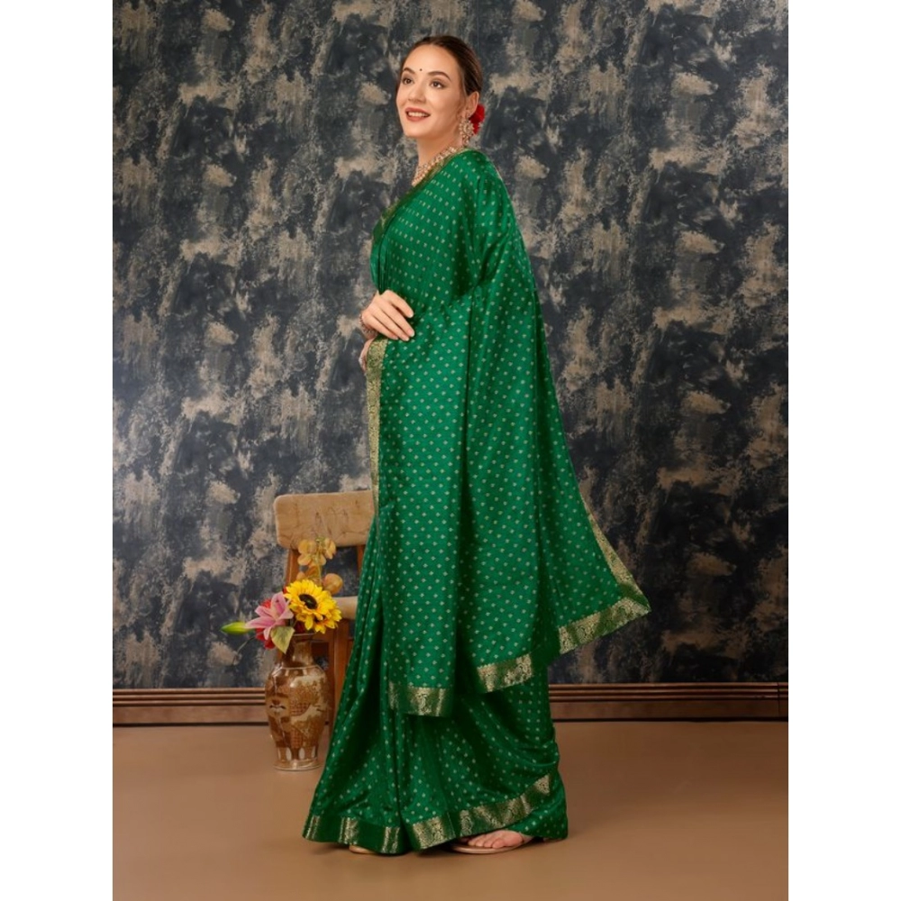 Women's Vichitra Bandhini Saree With Unstitched Blouse (Green, 5-6 Mtrs) - Image 7