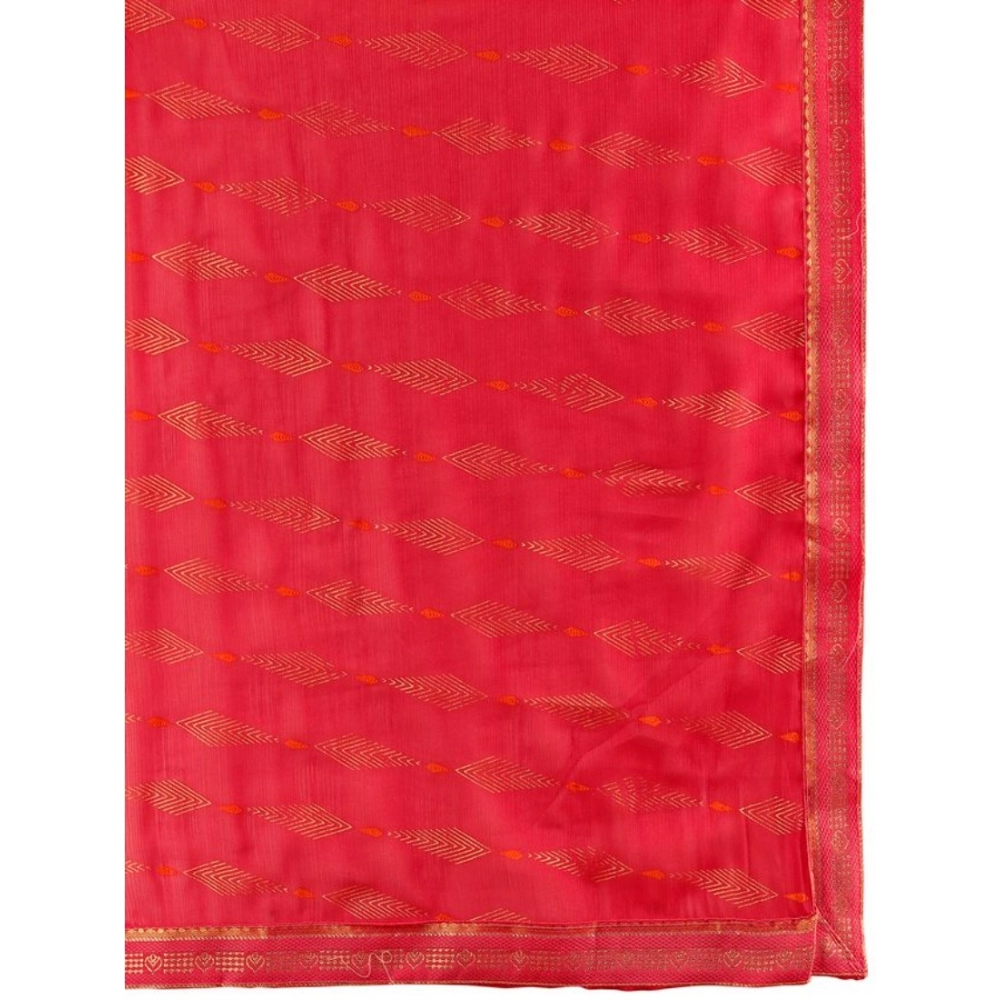 Women's Zomto Laheriya Saree With Unstitched Blouse (Rani, 5-6 Mtrs) - Image 3