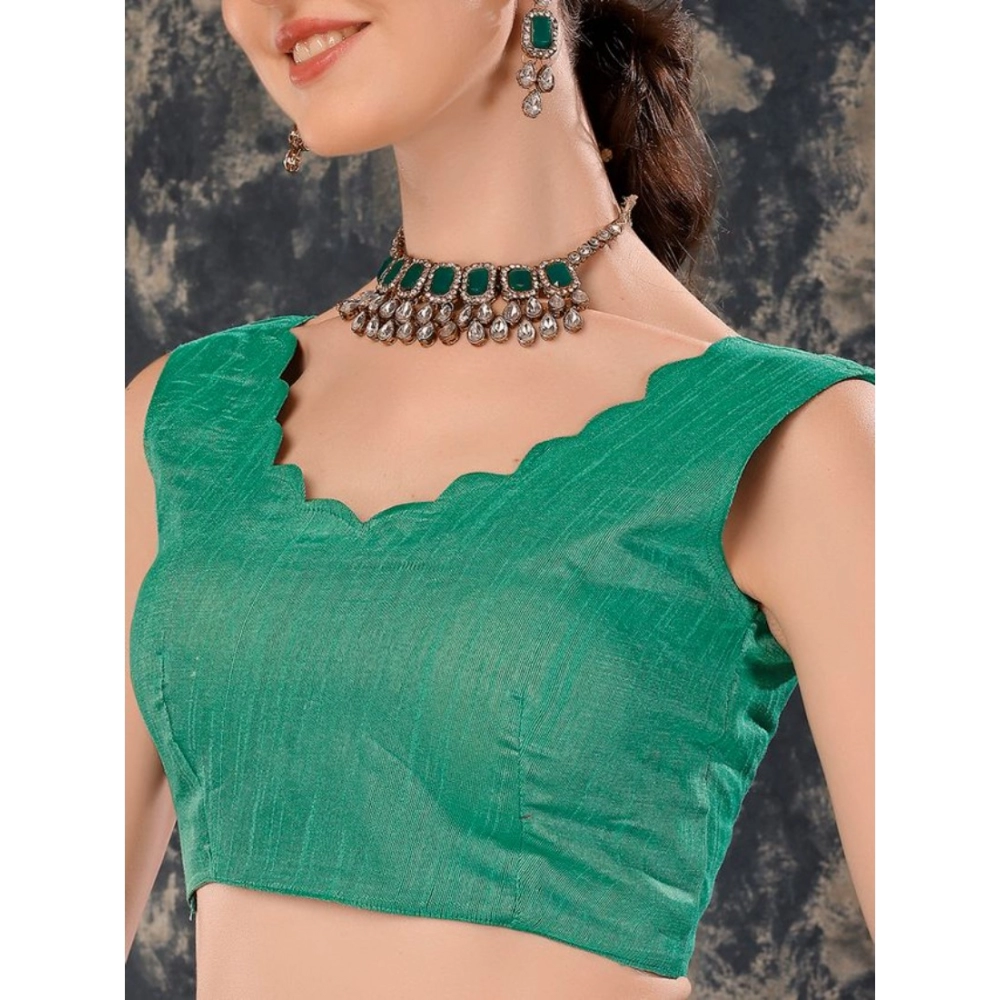 Women's Zomto Printed Saree With Unstitched Blouse (Turquies Green, 5-6 Mtrs) - Image 2
