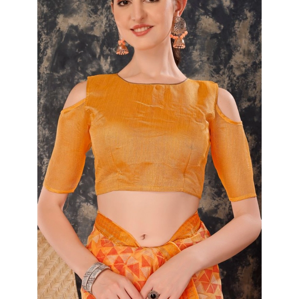 Women's Zomto Printed Saree With Unstitched Blouse (Light Orange, 5-6 Mtrs) - Image 2