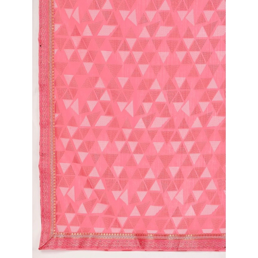Women's Zomto Printed Saree With Unstitched Blouse (Pink, 5-6 Mtrs) - Image 5
