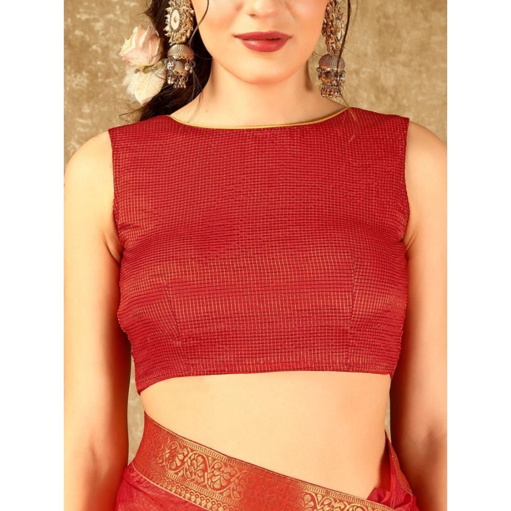 Women's Vichitra Swiroshki Butta Saree With Unstitched Blouse (Red, 5-6 Mtrs) - Image 4