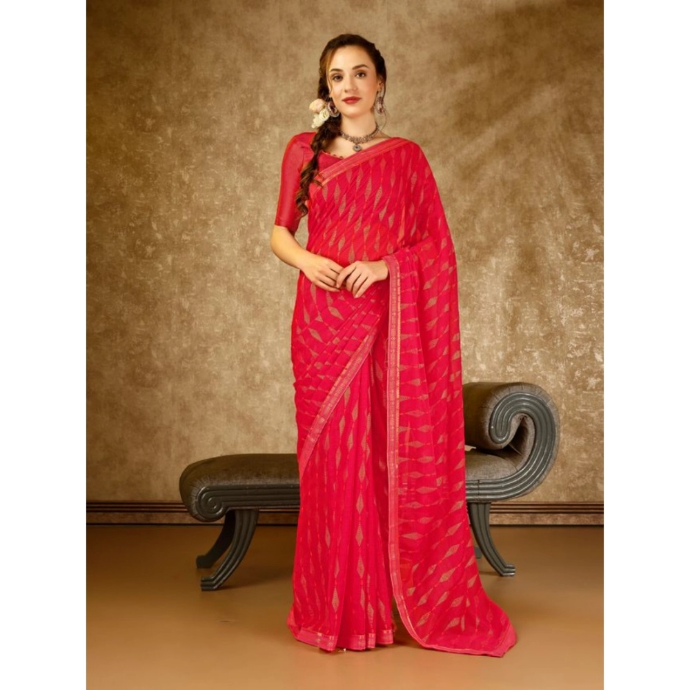 Women's Zomto Laheriya Saree With Unstitched Blouse (Rani, 5-6 Mtrs) - Image 8