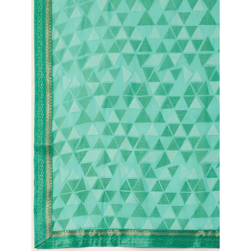 Women's Zomto Printed Saree With Unstitched Blouse (Turquies Green, 5-6 Mtrs) - Image 5