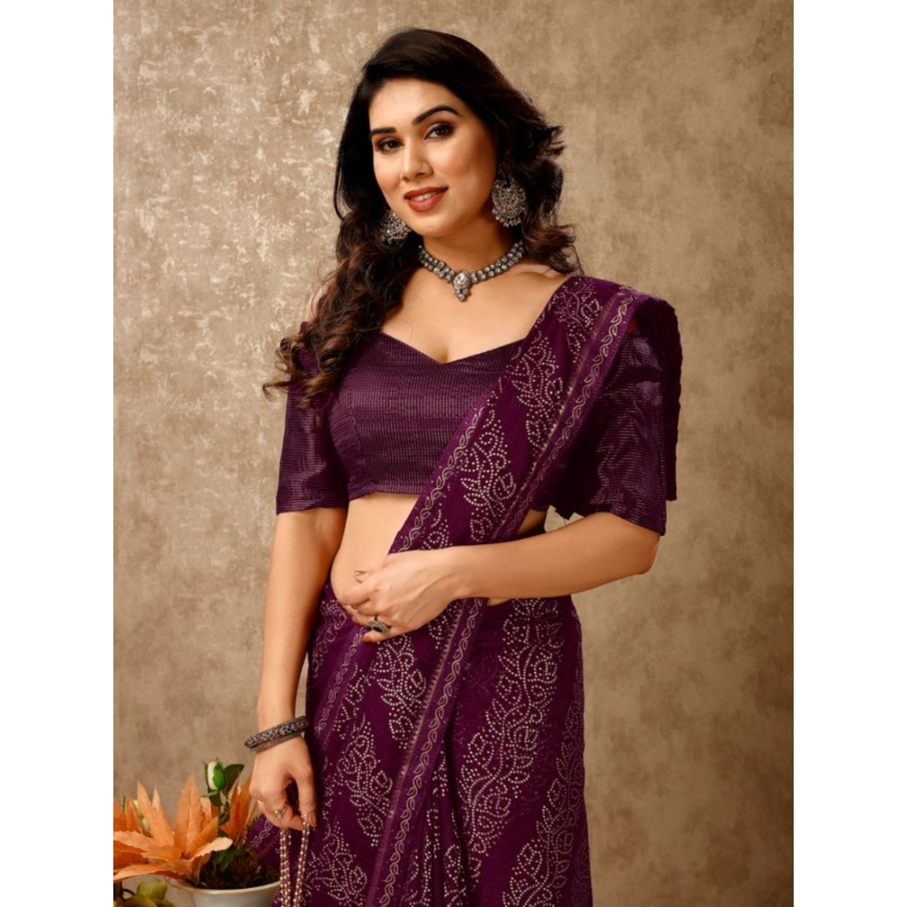 Women's Zomto Bandhini Saree With Unstitched Blouse (Wine, 5-6 Mtrs) - Image 5