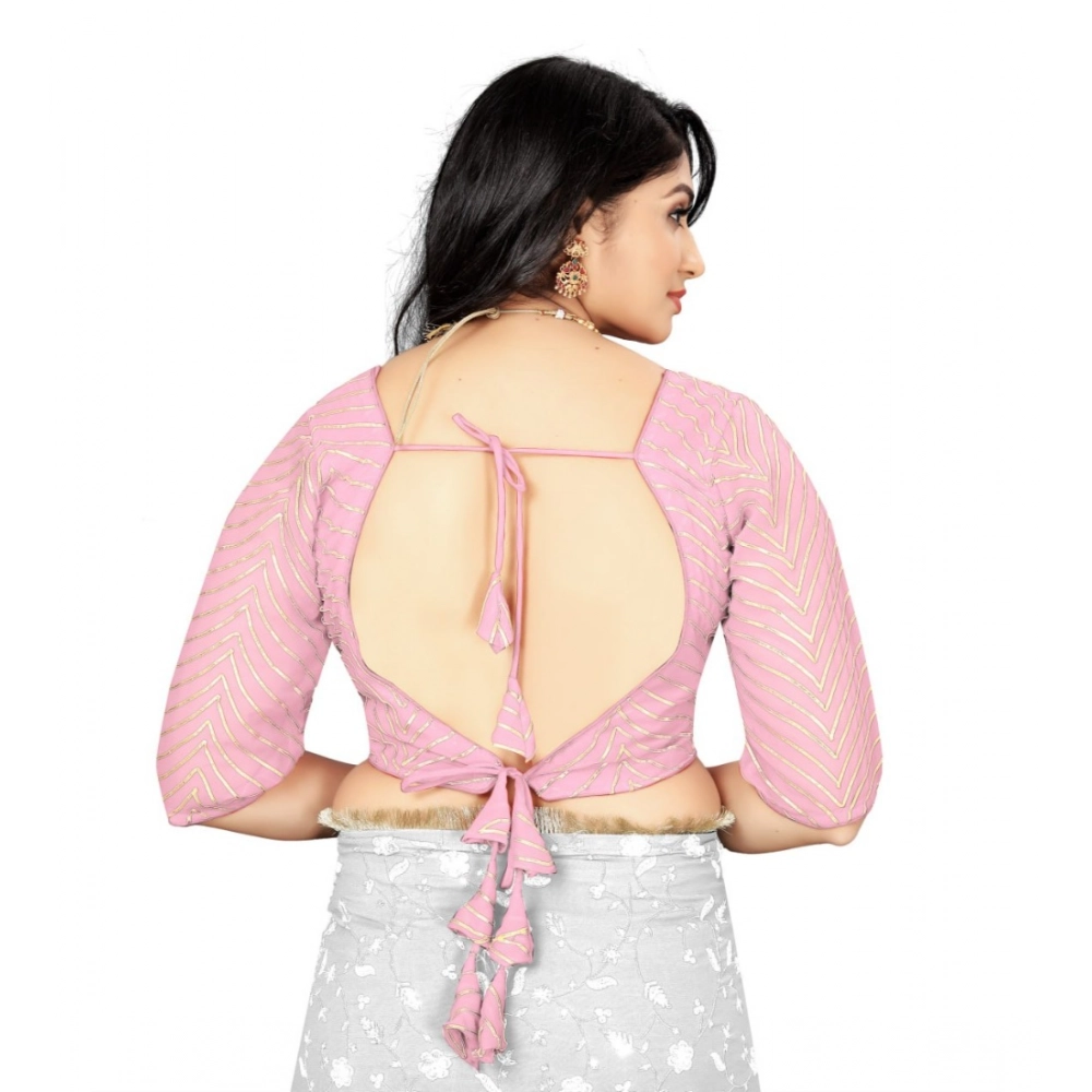 Women's?Georgette Embroidery Readymade Blouse (L.Pink, Size: Free Size) - Image 4