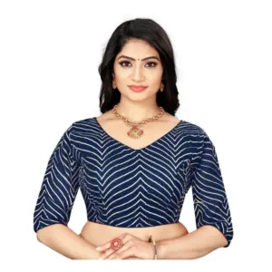 Women's?Georgette Embroidery Readymade Blouse (Navy Blue, Size: Free Size)