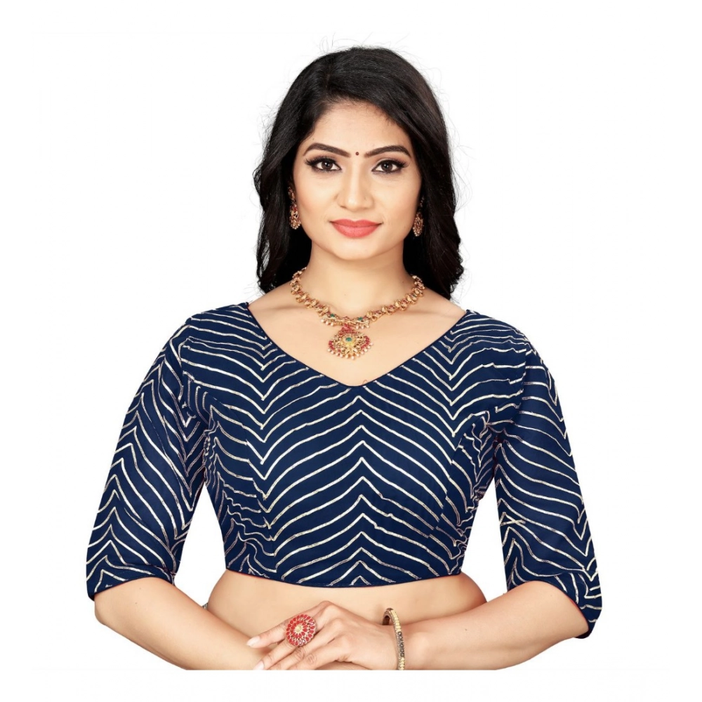 Women's?Georgette Embroidery Readymade Blouse (Navy Blue, Size: Free Size)