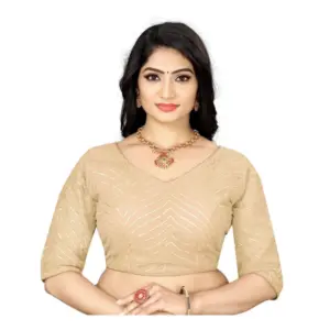 Women's?Georgette Embroidery Readymade Blouse (Cream, Size: Free Size)