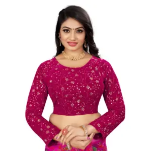 Women's?Velvet Embroidery Readymade Blouse (Pink, Size: Free Size)