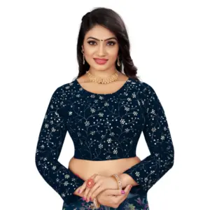 Women's?Velvet Embroidery Readymade Blouse (Navy Blue, Size: Free Size)
