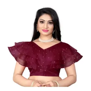 Women's?Nylon Diamond Work Readymade Blouse (Purple, Size: Free Size)