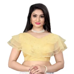 Women's?Nylon Diamond Work Readymade Blouse (Beige, Size: Free Size)