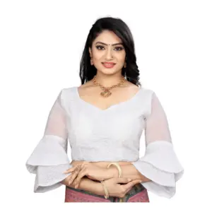 Women's?Organza Embroidery Readymade Blouse (White, Size: Free Size)