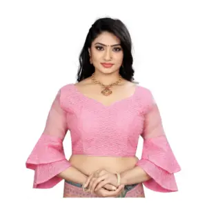 Women's?Organza Embroidery Readymade Blouse (Pink, Size: Free Size)