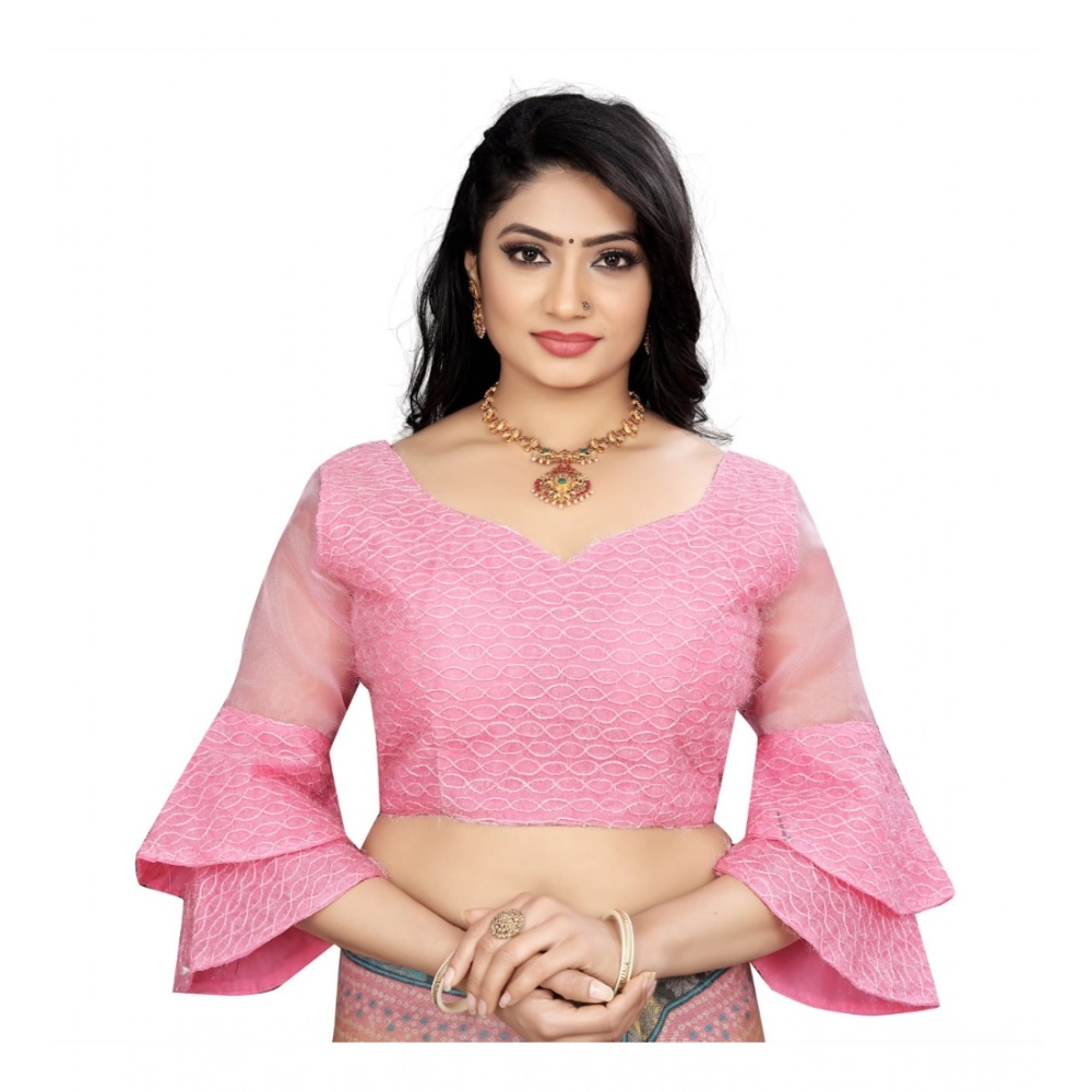 Women's?Organza Embroidery Readymade Blouse (Pink, Size: Free Size)