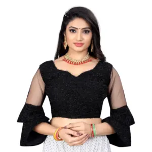 Women's?Organza Embroidery Readymade Blouse (Black, Size: Free Size)