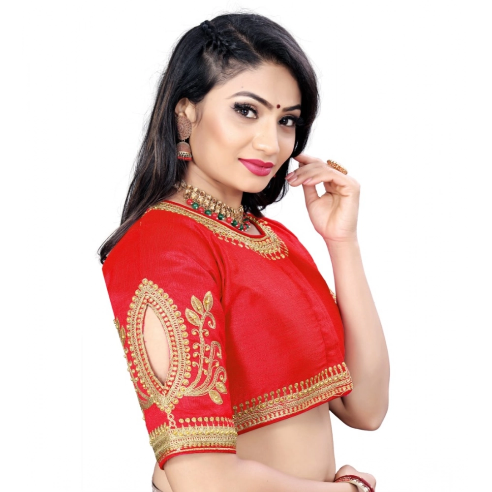 Women's?Phantom Embroidery Readymade Blouse (Red, Size: Free Size) - Image 3