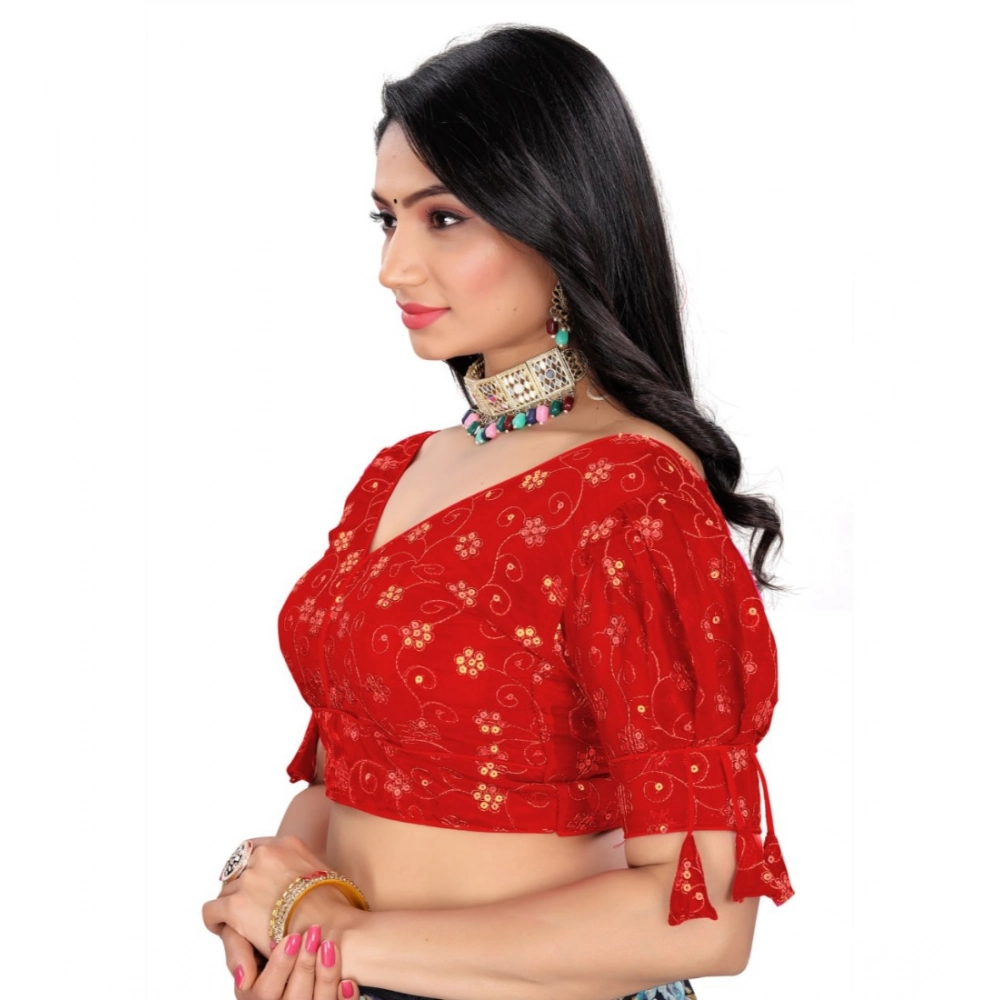 Women's?Jimmy Choo Embroidery Readymade Blouse (Red, Size: Free Size) - Image 2