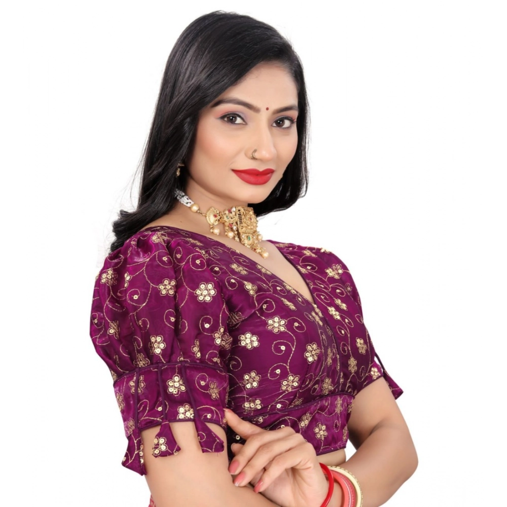 Women's?Jimmy Choo Embroidery Readymade Blouse (Purple, Size: Free Size) - Image 3