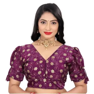 Women's?Jimmy Choo Embroidery Readymade Blouse (Purple, Size: Free Size)