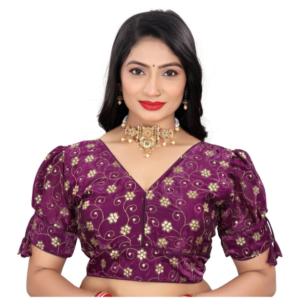 Women's?Jimmy Choo Embroidery Readymade Blouse (Purple, Size: Free Size)