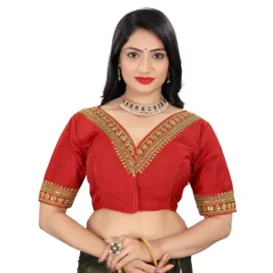 Women's?Banglory Embroidery Readymade Blouse (Red, Size: Free Size)