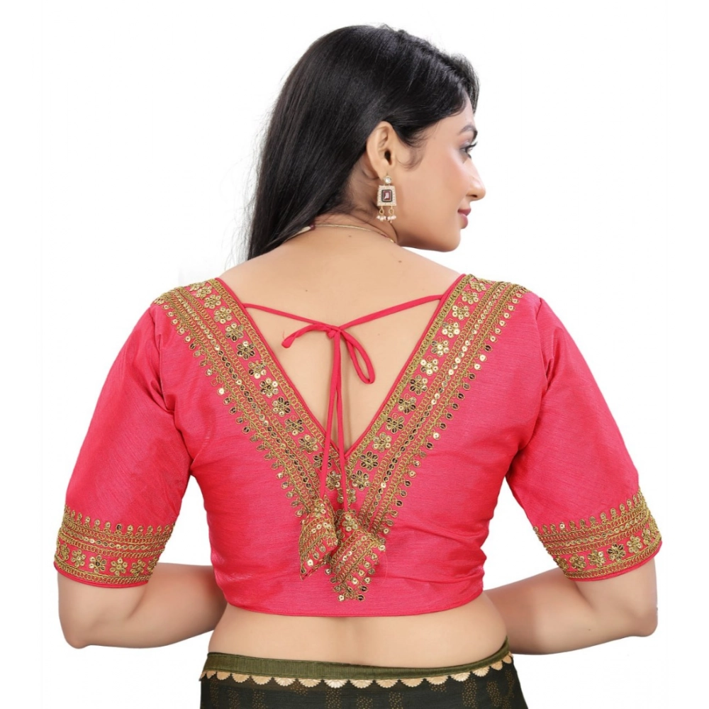 Women's?Banglory Embroidery Readymade Blouse (Pink, Size: Free Size) - Image 4