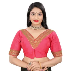 Women's?Banglory Embroidery Readymade Blouse (Pink, Size: Free Size)