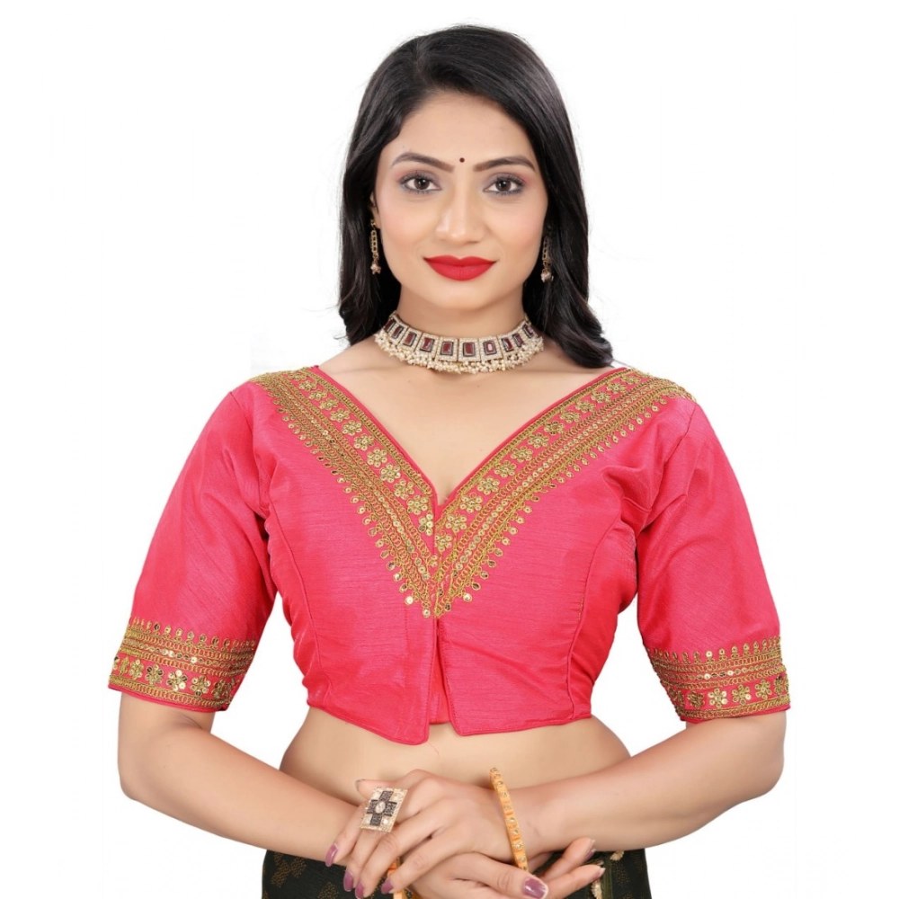 Women's?Banglory Embroidery Readymade Blouse (Pink, Size: Free Size)
