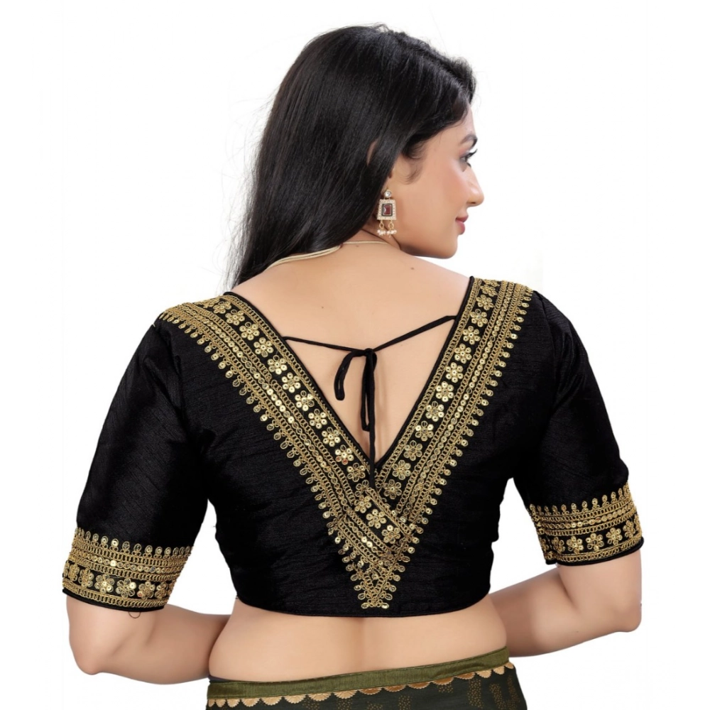 Women's?Banglory Embroidery Readymade Blouse (Black, Size: Free Size) - Image 4