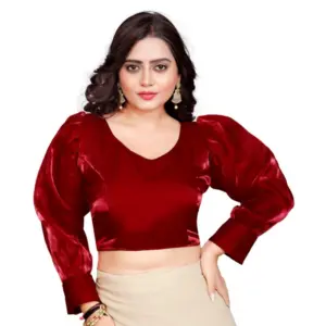 Women's?Organza Plain Readymade Blouse (Maroon, Size: Free Size)